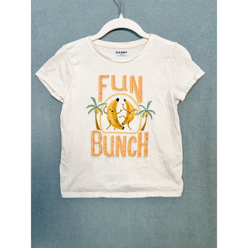 Old Navy Kids Fun Bunch Banana Graphic Tee Cream Cotton Shirt L 10-12